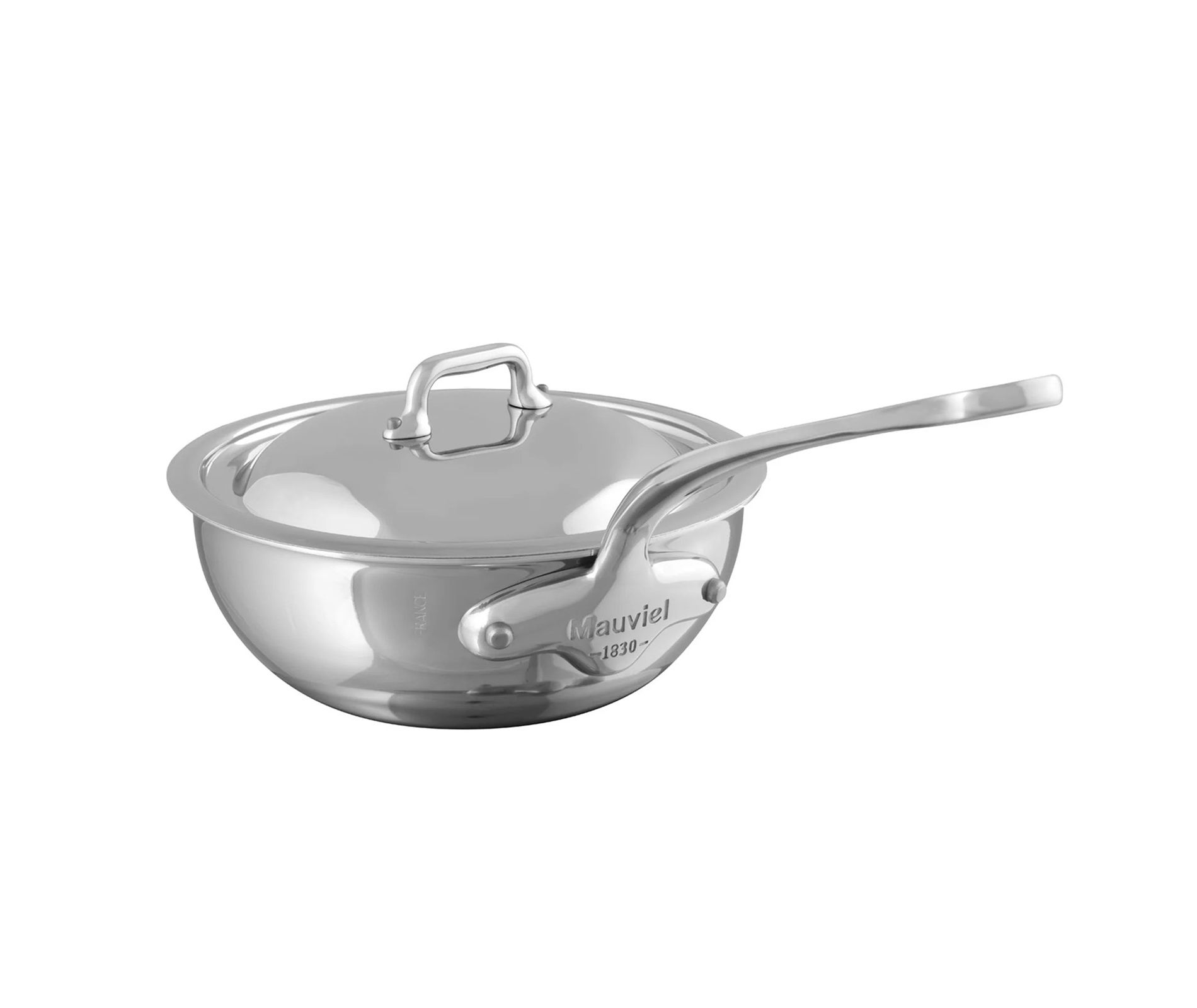 Mauviel M'Cook 1.1 qt. Stainless Steel Curved Splayed Saute Pan with Lid