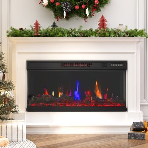 Heynemo 36" Electric Fireplace Insert, 1500W Recessed Fireplace Heater with Remote Control, 7 Flame Color & 12 fake log color, 8H Timer, Black - 1 of 4