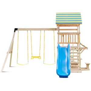 Infans Backyard Wooden Swing Set Slide Playset for Kids Outdoor Climbing Wall Sandpit - 1 of 4