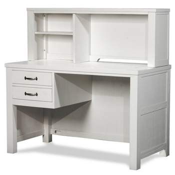 Walker Edison Deluxe White Wood Computer Desk with Hutch