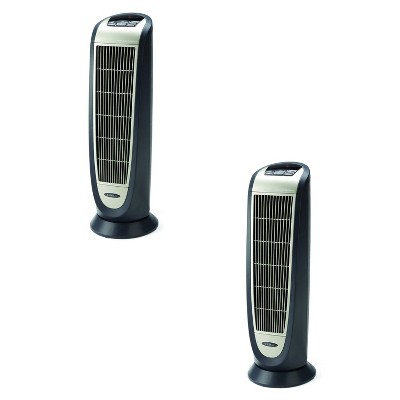 Lasko Portable Electric 1500W Room Oscillating Ceramic Tower Space Heater w/ Remote, Adjustable Thermostat, Digital Controls, & 8 Hour Timer (2 Pack)
