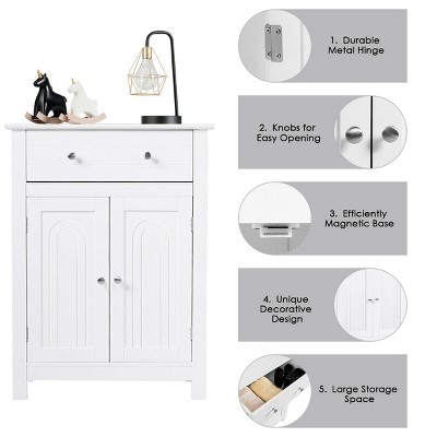 White Freestanding Bathroom Storage Cabinet with Adjustable Shelving