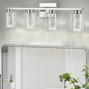 4 lamp(Gold) Brushed Nickel Vanity Lights - Crystal Bubble Glass Dimmable 3 Color Temperatures Modern Bathroom Wall Sconce for Hallway, Kitchen, Bedr - 1 of 4
