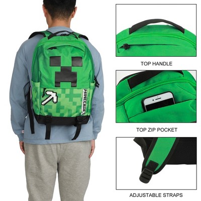 Minecraft Creeper & Pickax Green Adult 17.5" Backpack — фото 4