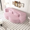 APRILSOUL Modern Floor Sofa with 2 Pillows, Convertible Teddy Fabric Foam-Filled Sleeper Sofa Bed, Full Size Folding Mattress - 2 of 4