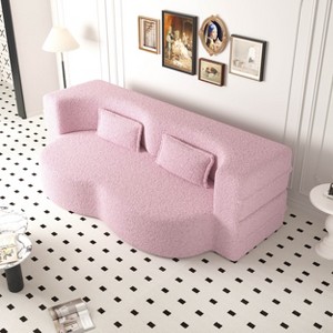APRILSOUL Modern Floor Sofa with 2 Pillows, Convertible Teddy Fabric Foam-Filled Sleeper Sofa Bed, Full Size Folding Mattress - 1 of 4