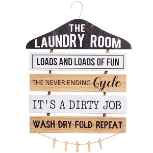 The Lakeside Collection Laundry Room Decor with Rustic Safety Pins Tip Jar and Humorous Sign - Sign with Clothespin Holder - 1 of 3