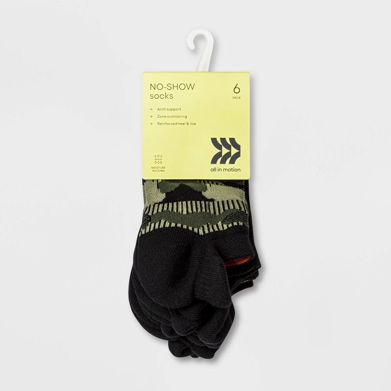 Kids' 6pk No Show Tab Athletic Socks - All In Motion™ Camo, 2 of 5