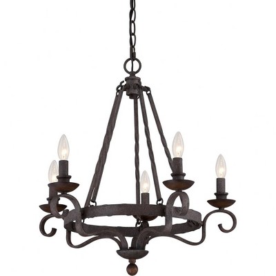 Noble Mini 24" Rustic Black Steel Chandelier with Dark Walnut Accents
