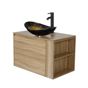 ELECWISH 30 inches Bathroom Vanity, Natural Color Wall Mounted Bathroom Vanity with Hidden Drawer - 1 of 4