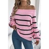 V For City Women's 2025 Autumn Winter Casual Striped Off-Shoulder Lantern Sleeve Pullover Sweater - 2 of 4