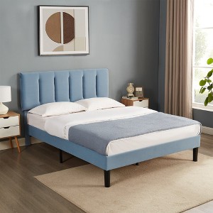 VECELO Upholstered Bed Frame with Adjustable Headboard, Heavy-Duty Platform Bed with Strong Wood Slat Support, No Box Spring Needed - 1 of 4