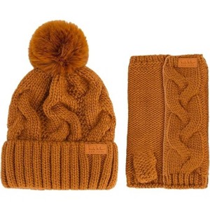 Nicole Miller Winter Hat Cable Knit Beanie and Arm Warmer Sleeves for Women, Fashion Long Fingerless Gloves - 1 of 1