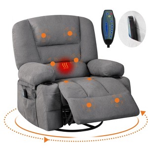 Rocking Recliner Chair with Massage and Heat, 360¡ã Swivel Oversized Recliner with Vibration Massage, Single Sofa with Side Pockets and Cup Holders - 1 of 4