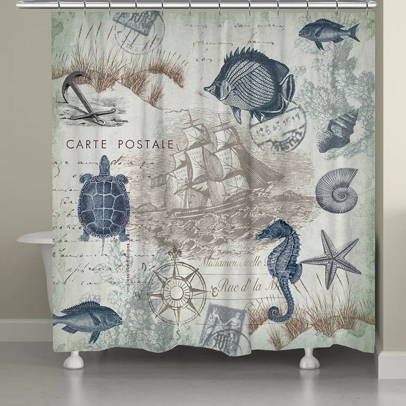 Laural Home Seaside Postcard Shower Curtain, 1 of 2