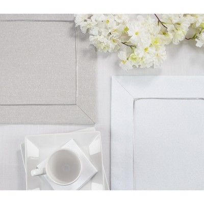 White Shimmering Fabric Placemats with Piping Detail, Set of 4