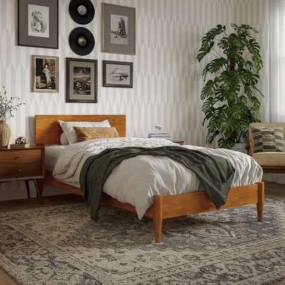 AFI Furnishings Aria Twin XL Solid Wood Modern Low Profile Platform Bed, Light Toffee