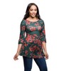 24seven Comfort Apparel Green Floral Print Three Quarter Sleeve Tunic Top - 2 of 3
