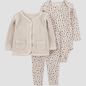 Carter's Just One You® Baby Girls' 3pc Thermal Cheetah Printed Jacket & Pants Set - Tan - 1 of 4
