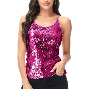 Anna-Kaci Women's Razer Back Sequin Spaghetti Strap Camisole Tank Top for Party Wear - 1 of 4