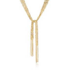 Ross-Simons Italian 18kt Gold Over Sterling Silver Mesh Tie Necklace Size 32 - 1 of 4