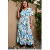 Plus Size Womens Dress Loose Fit V Neck Elastic Waist Short Sleeve Printed Maxi Dress - 4 of 4