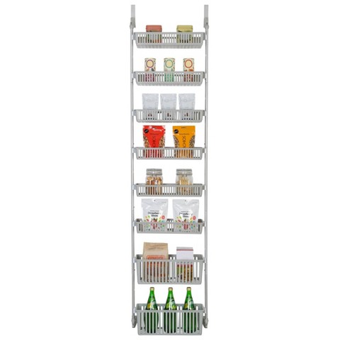 Smart Design 8-Tier Over The Door Hanging Pantry Organizer with 6 full Baskets and 2 Deep Baskets Gray: Steel Kitchen Storage, 77" Height