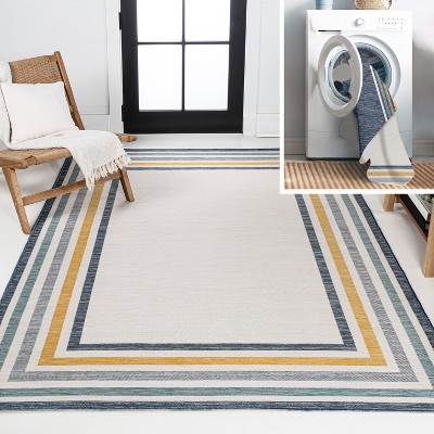 JONATHAN Y Pollux Classic Coastal Mitred Stripe Reversible Machine-Washable Indoor/Outdoor Area Rug