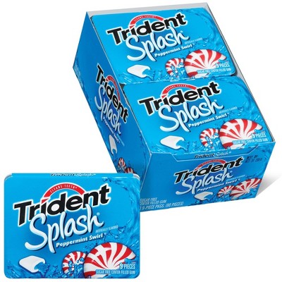 Trident Splash Peppermint Swirl Sugar Free Gum - 9 Pieces Per Pack (10 Packs)