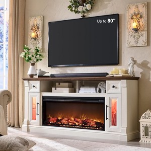 SinCiDo Farmhouse Fireplace TV Stand for 80 Inch TV, 42″ Electric Fireplace Media Cabinet w/ LED lights & drawers & cabinets - 1 of 4