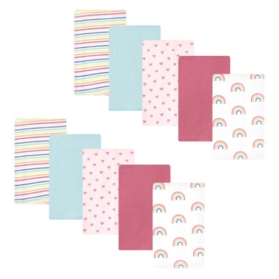 Image of Hudson Baby Infant Girl Cotton Flannel Burp Cloths, Creative Rainbow 10-Pack, One Size