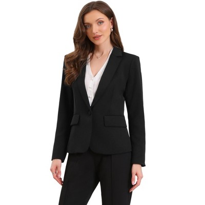 INSPIRE CHIC Women's Notch Lapel Long Sleeve One Button with Pockets Shoulder Pads Casual Blazer