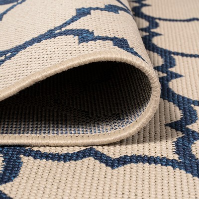 Beige and Navy Synthetic Trellis 4' x 6' Reversible Rug