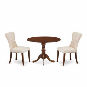 3-Piece Mahogany Finish Solid Wood Top - Button Tufted Upholstered Dining Room Set - Seats 4 - 1 of 4