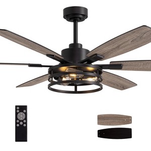 Siljoy 60 Inch Ceiling Fans with Lights and Remote, Farmhouse Ceiling Fan for Bedroom Living Room Patio, Black Caged Ceiling Fan for Indoor Outdoor - 1 of 4