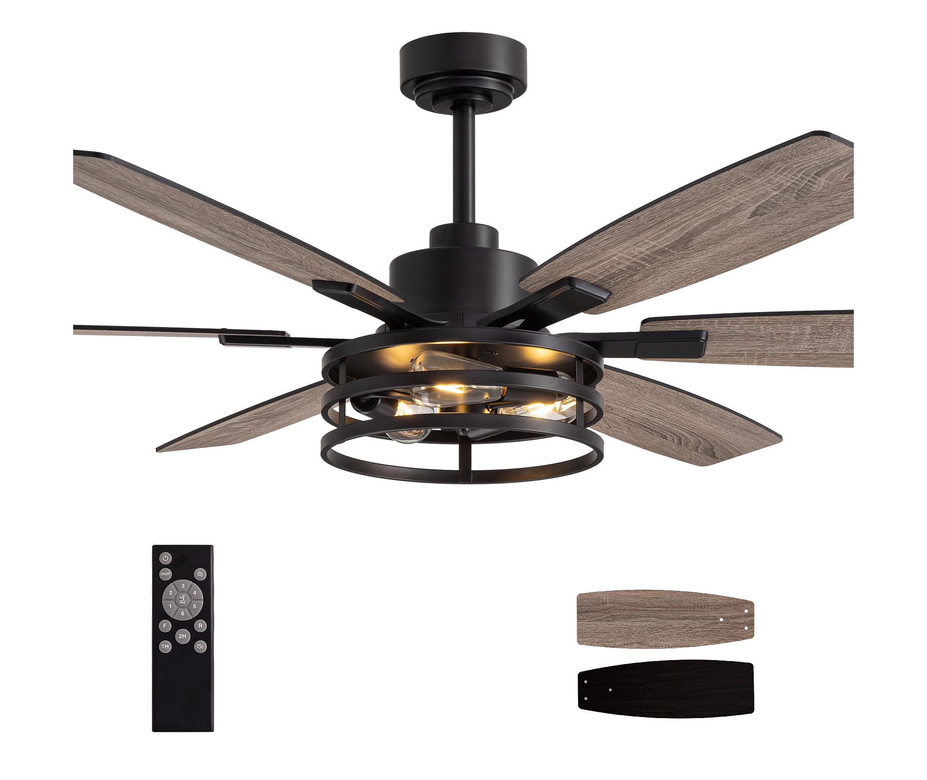 Siljoy 60 Inch Ceiling Fans with Lights and Remote, Farmhouse Ceiling Fan for Bedroom Living Room Patio, Black Caged Ceiling Fan for Indoor Outdoor