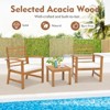 Tangkula 3PCS Furniture Set Acacia Wood Conversation Set w/ Soft Seat Cushions Outdoor White - 2 of 3