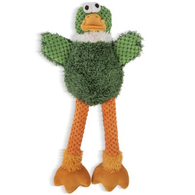 goDog Checkers Skinny Duck Squeaky Plush Dog Toy, Chew Guard Technology - Green, Small