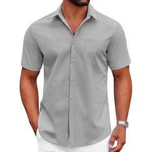 COOFANDY Mens Dress Shirts Short Sleeve Business Casual Shirts Regular Fit Casual Button Down Untucked Shirts - 1 of 4