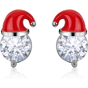 Red Christmas Hat Stud Earrings with Crystal Gems for Holiday Events. - 1 of 4