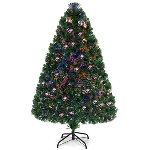 Costway Pre-Lit Fiber Optic Artificial PVC Christmas Tree Metal 4Ft - 1 of 4