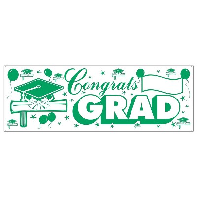 Beistle 5' x 21" Congrats Grad Sign Banner Green/White 3/Pack 57647-GW