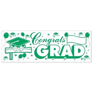 Beistle 5' x 21" Congrats Grad Sign Banner Green/White 3/Pack 57647-GW - 1 of 1