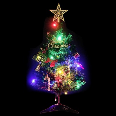 vidaXL Mini Artificial Christmas Tree with 20 LEDs - Green | 8 Lighting Modes | USB Operated | Decorative Festive Season Decor with Ornaments