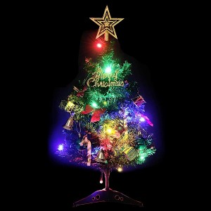 vidaXL Mini Artificial Christmas Tree with 20 LEDs - Green | 8 Lighting Modes | USB Operated | Decorative Festive Season Decor with Ornaments - 1 of 4