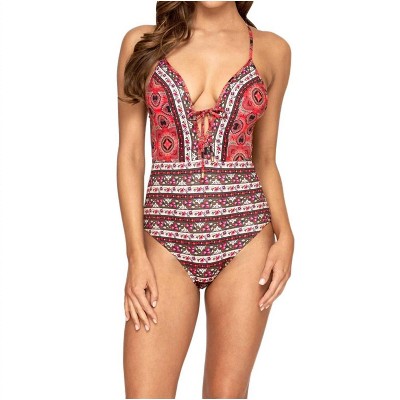 Women's Plunge V-Neck One Piece Swimsuit - Jets By Jessika Allen
