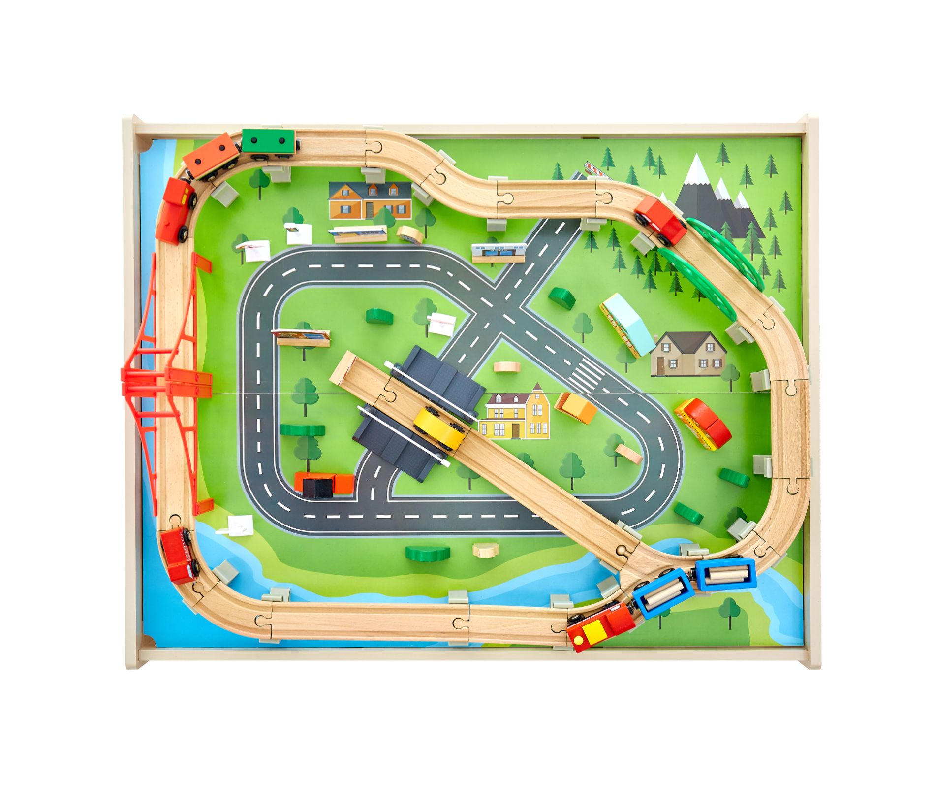 VEVOR Train Table, 100 Multicolor Pieces Wooden Kids Activity Table with Rolling Drawer, 3-in-1 Wooden Train Set for Kids Ages 3+, Multicolor