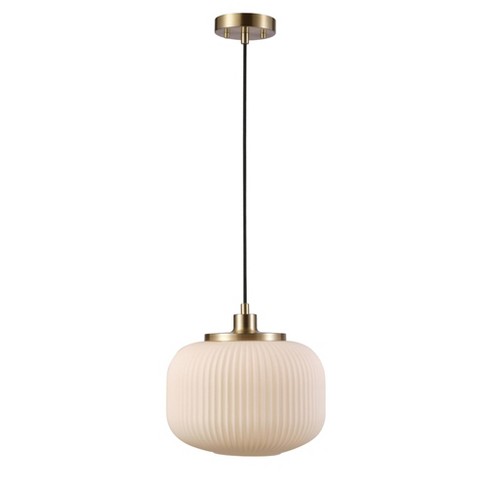 Novogratz X Globe Lily 1-light Matte Brass Pendant Lighting With Frosted Ribbed  Glass Shade - Globe Electric : Target