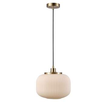 Novogratz X Globe Lily 1-Light Matte Brass Pendant Lighting with Frosted Ribbed Glass Shade - Globe Electric