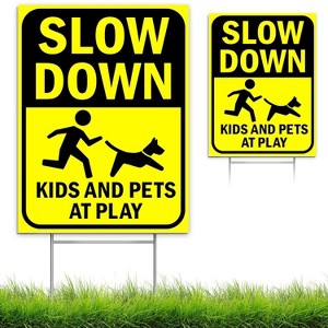 Bigtime Signs 6" x 12" Slow Down Kids & Pets at Play Street Sign with Metal H-Stakes - 2 Pack - 1 of 4